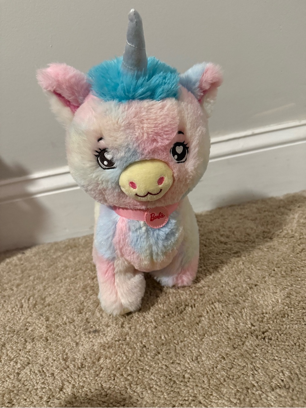 Barbie Pastel Rainbow Unicorn Plush Toy - Pink, Blue, Yellow